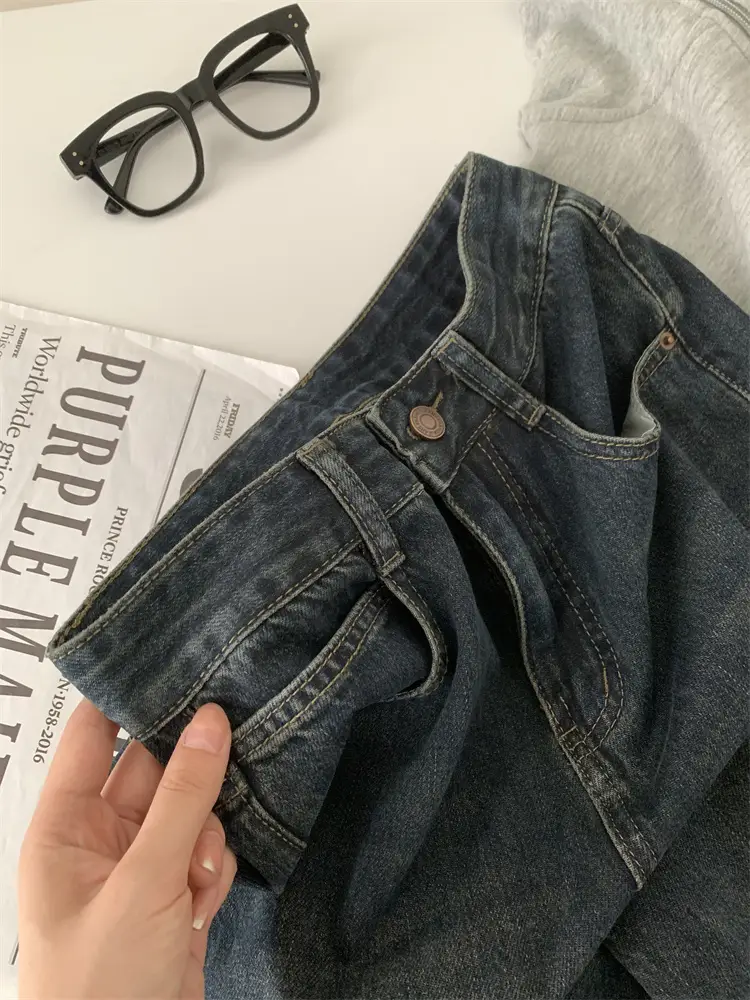 Women Dark Blue Old High Waist Jeans 2024 Spring — feature 5