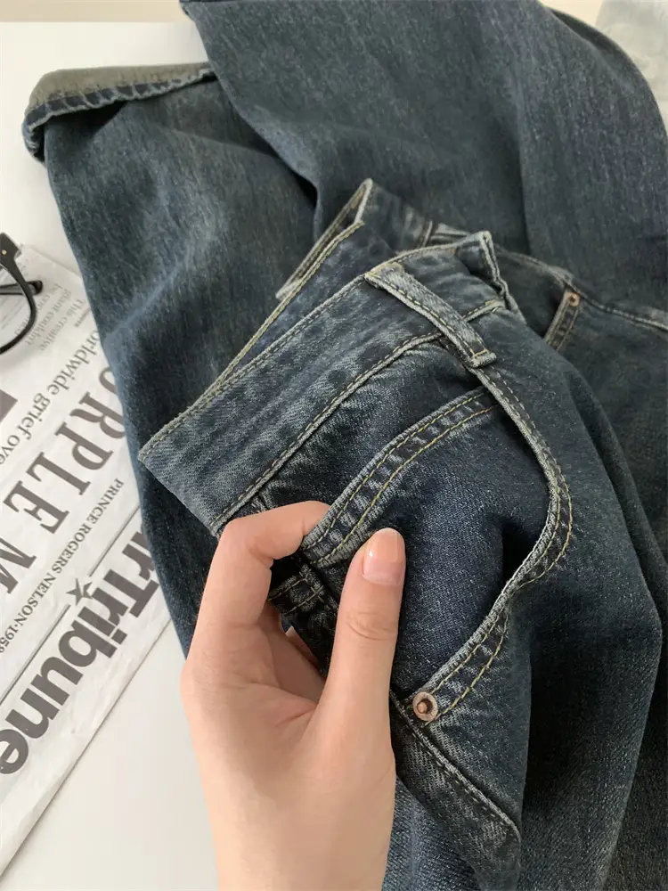 Women Dark Blue Old High Waist Jeans 2024 Spring — feature 6