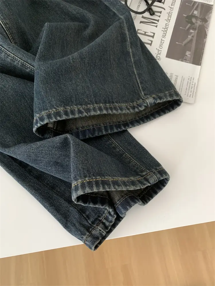 Women Dark Blue Old High Waist Jeans 2024 Spring — feature 8