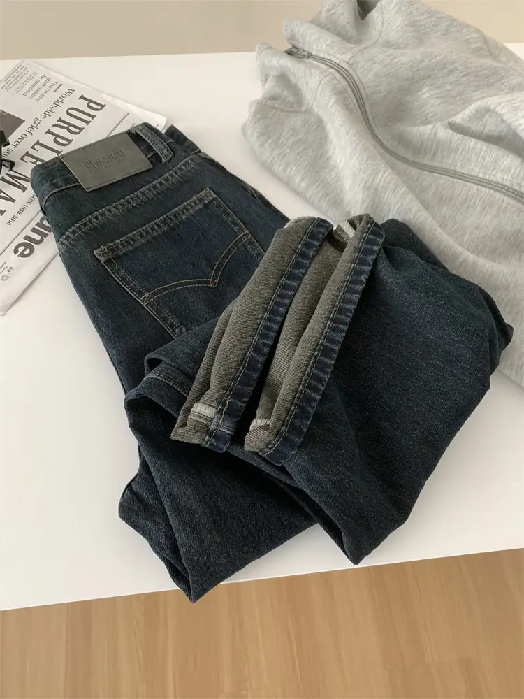 Women Dark Blue Old High Waist Jeans 2024 Spring — feature 9