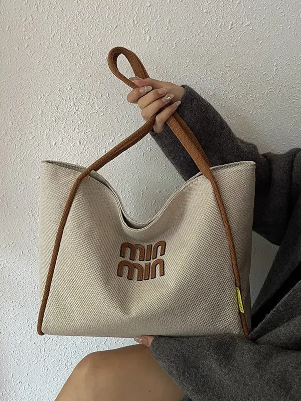 Minmin Canvas Tote Bag Large Capacity Grey - Image 3