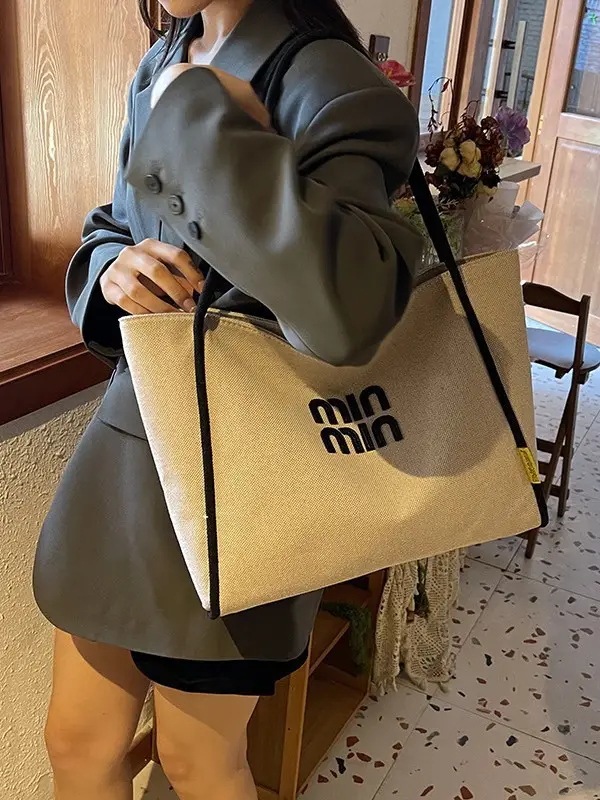 Minmin Canvas Tote Bag Large Capacity Grey - Image 4