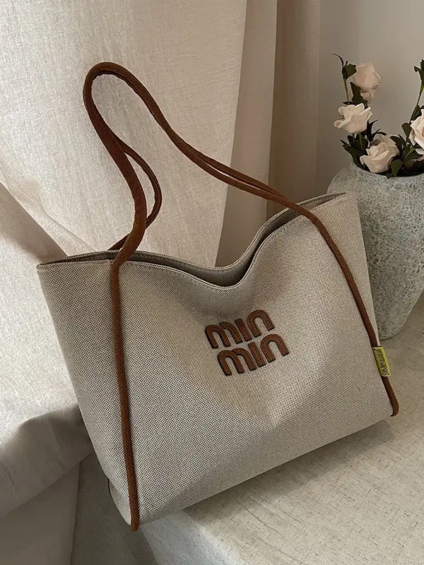 Minmin Canvas Tote Bag Large Capacity Grey - Image 5
