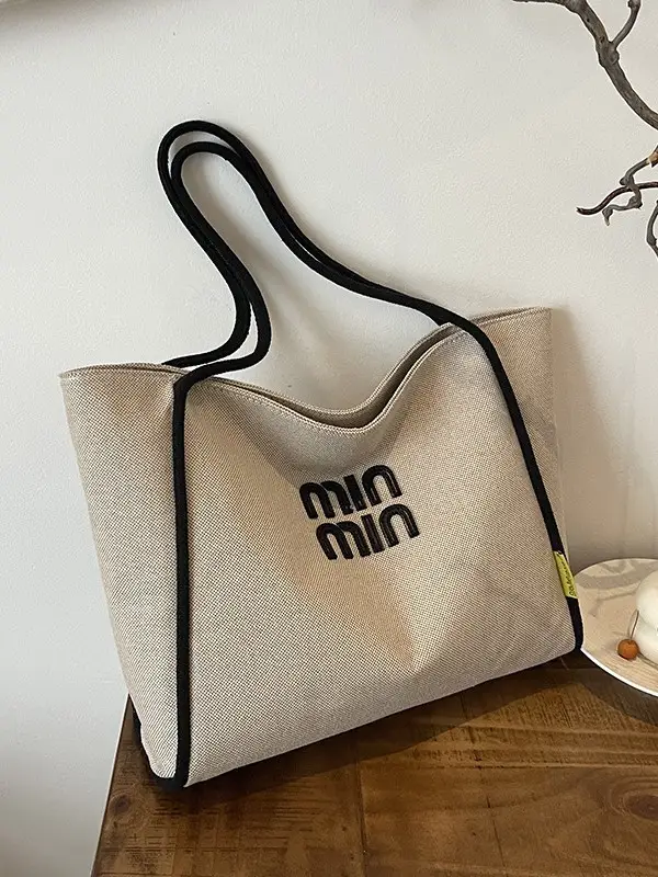 Minmin Canvas Tote Bag Large Capacity Grey - Image 6