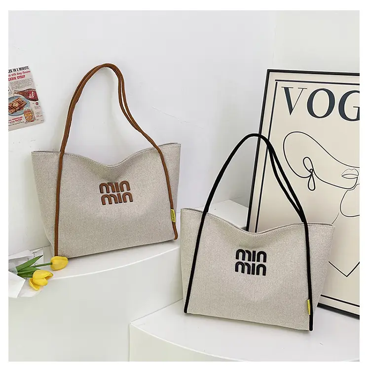 Minmin Canvas Tote Bag Large Capacity Grey — feature 1