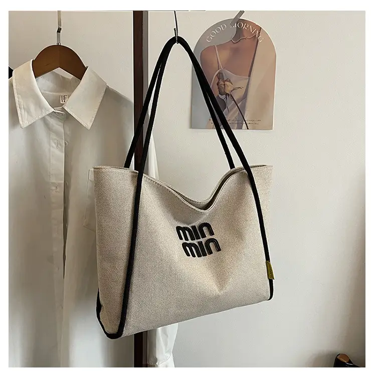 Minmin Canvas Tote Bag Large Capacity Grey — feature 15