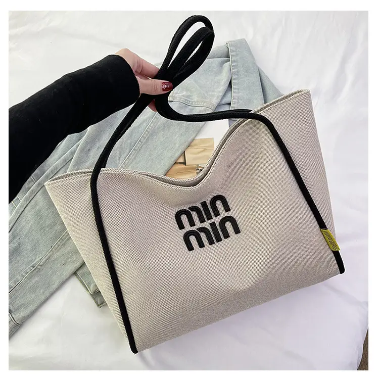 Minmin Canvas Tote Bag Large Capacity Grey — feature 16