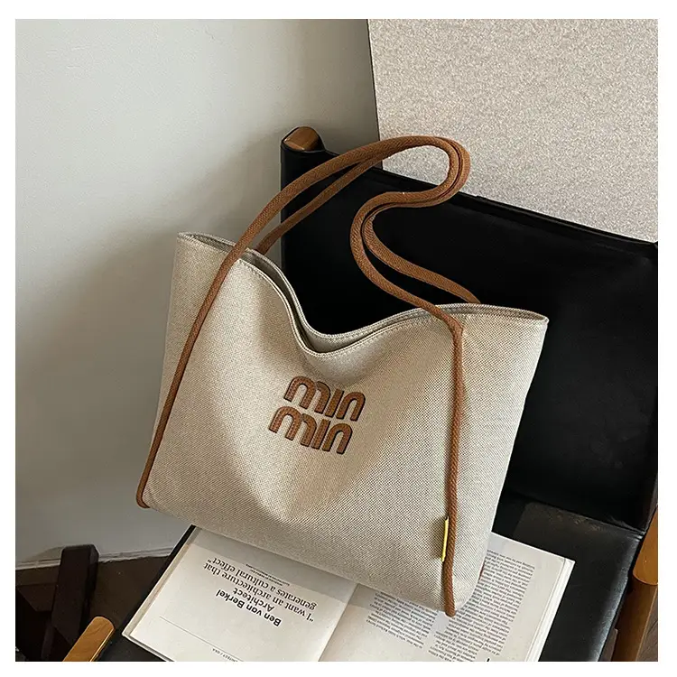 Minmin Canvas Tote Bag Large Capacity Grey — feature 17