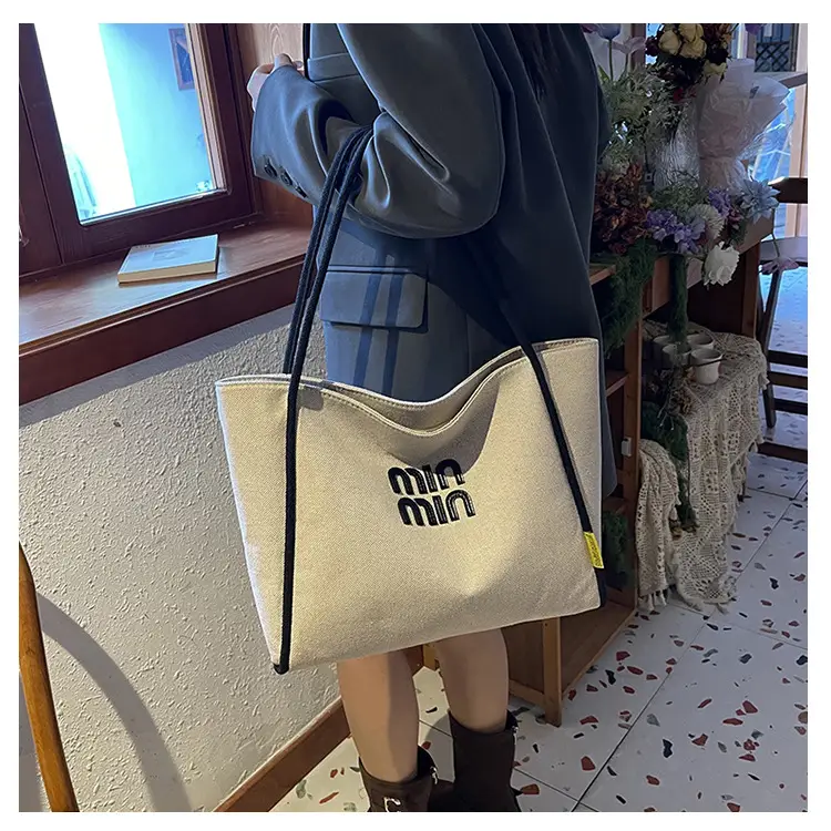 Minmin Canvas Tote Bag Large Capacity Grey — feature 20