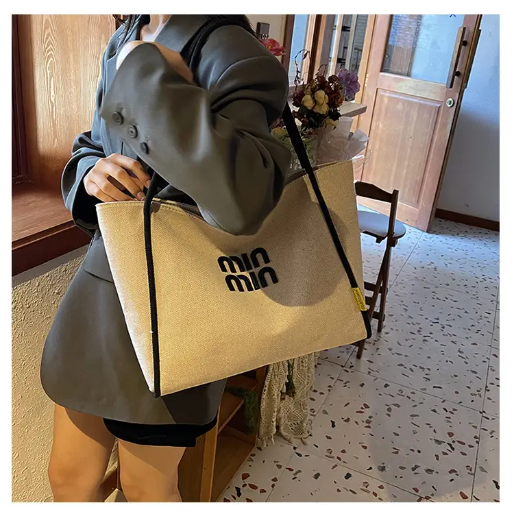 Minmin Canvas Tote Bag Large Capacity Grey — feature 22