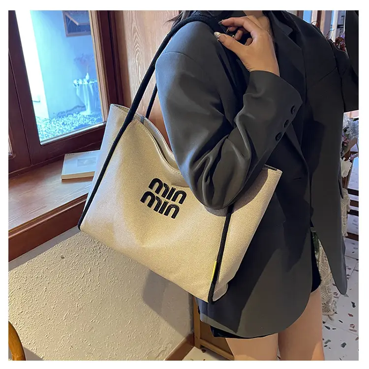 Minmin Canvas Tote Bag Large Capacity Grey — feature 23