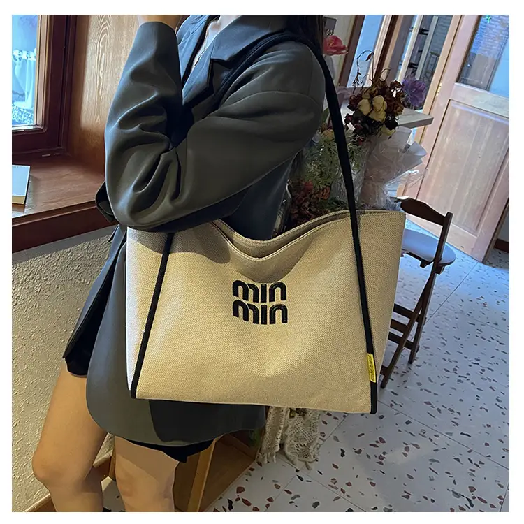 Minmin Canvas Tote Bag Large Capacity Grey — feature 24