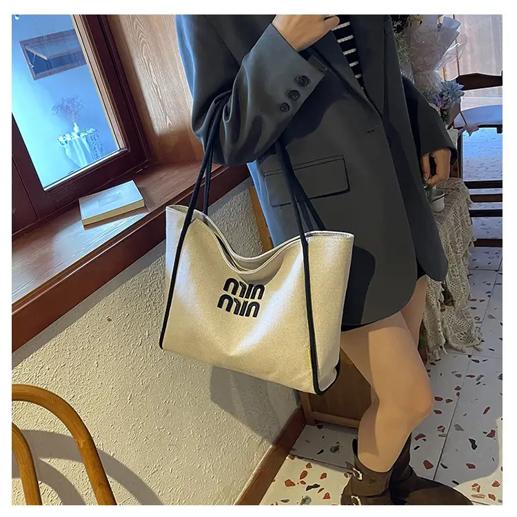 Minmin Canvas Tote Bag Large Capacity Grey — feature 25