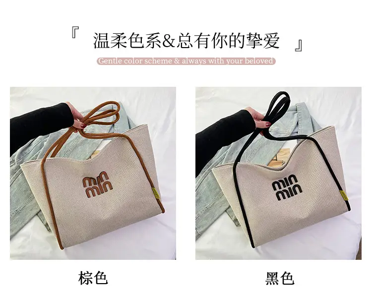 Minmin Canvas Tote Bag Large Capacity Grey — feature 3