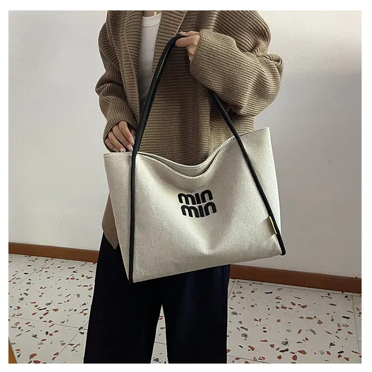 Minmin Canvas Tote Bag Large Capacity Grey — feature 31