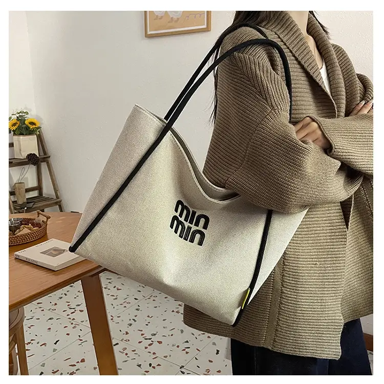 Minmin Canvas Tote Bag Large Capacity Grey — feature 32