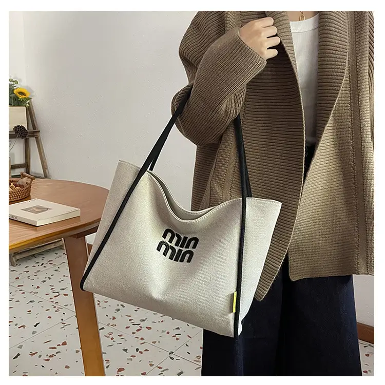 Minmin Canvas Tote Bag Large Capacity Grey — feature 33