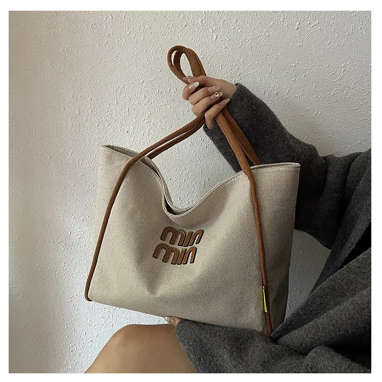 Minmin Canvas Tote Bag Large Capacity Grey — feature 34