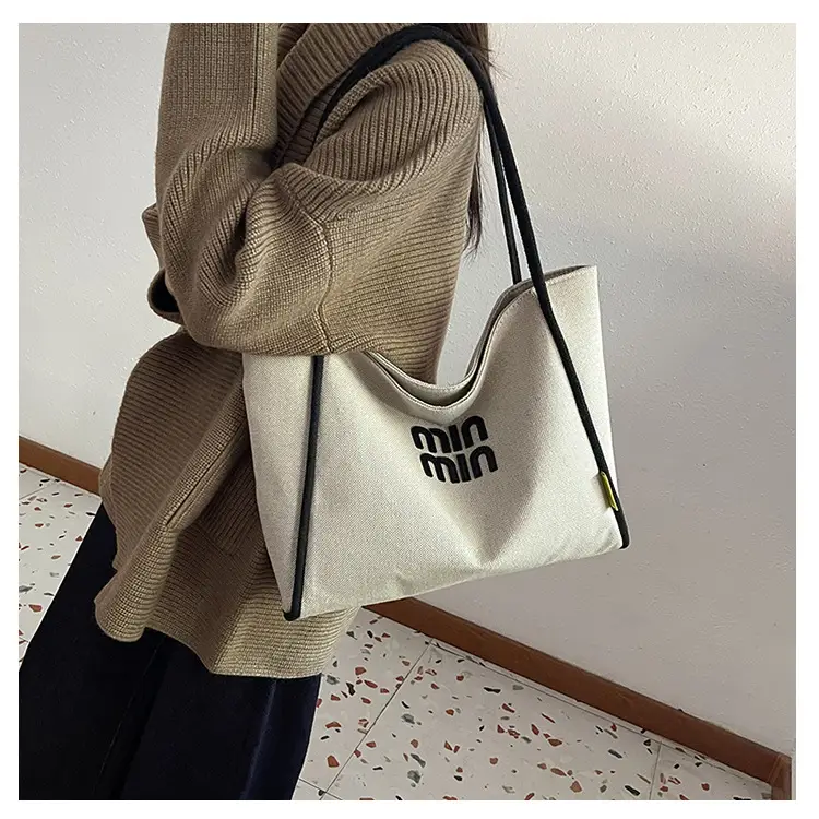 Minmin Canvas Tote Bag Large Capacity Grey — feature 36