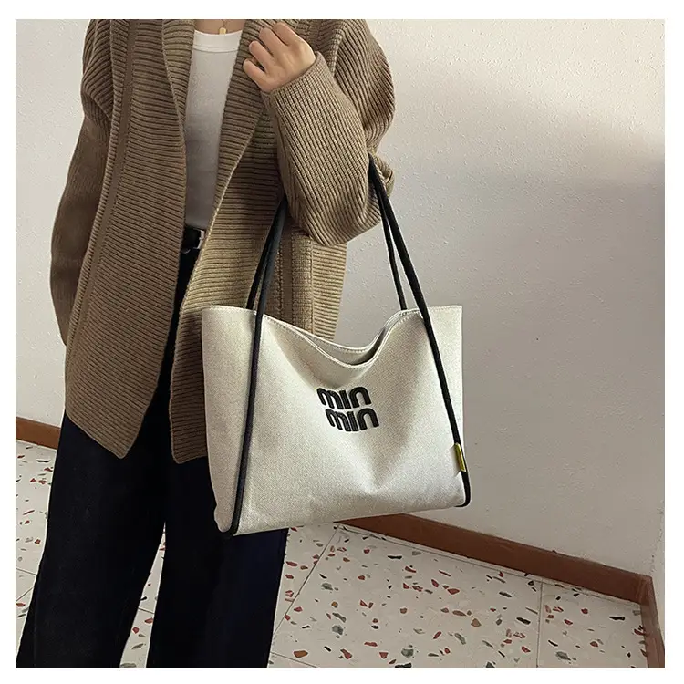 Minmin Canvas Tote Bag Large Capacity Grey — feature 37