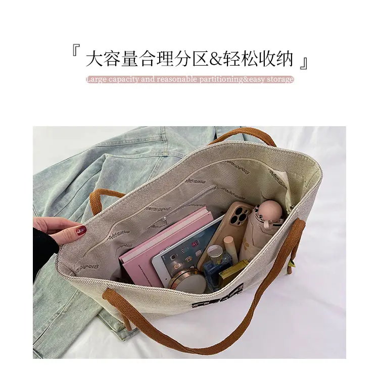 Minmin Canvas Tote Bag Large Capacity Grey — feature 4