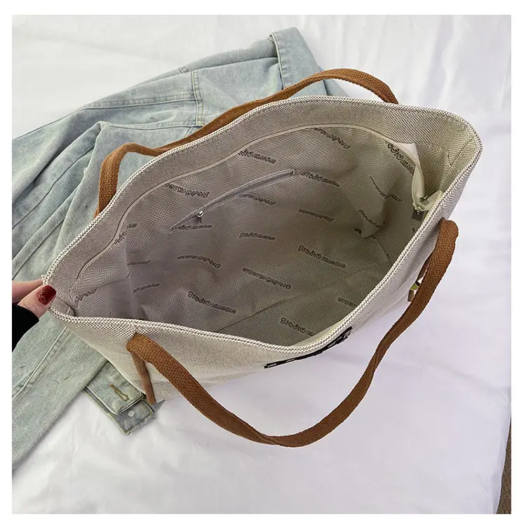 Minmin Canvas Tote Bag Large Capacity Grey — feature 5