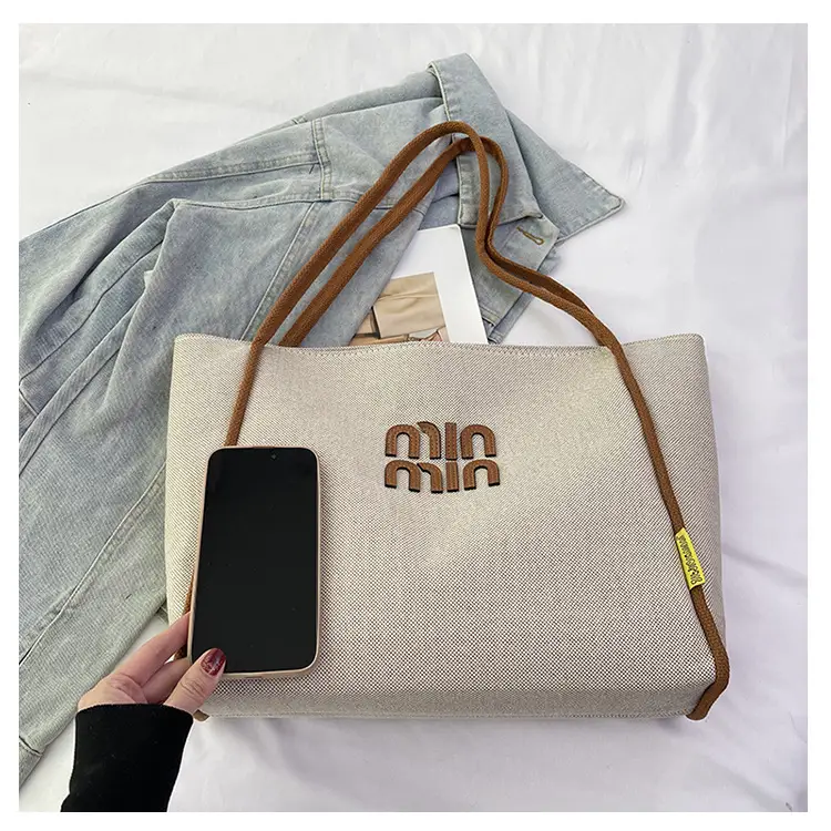 Minmin Canvas Tote Bag Large Capacity Grey — feature 6