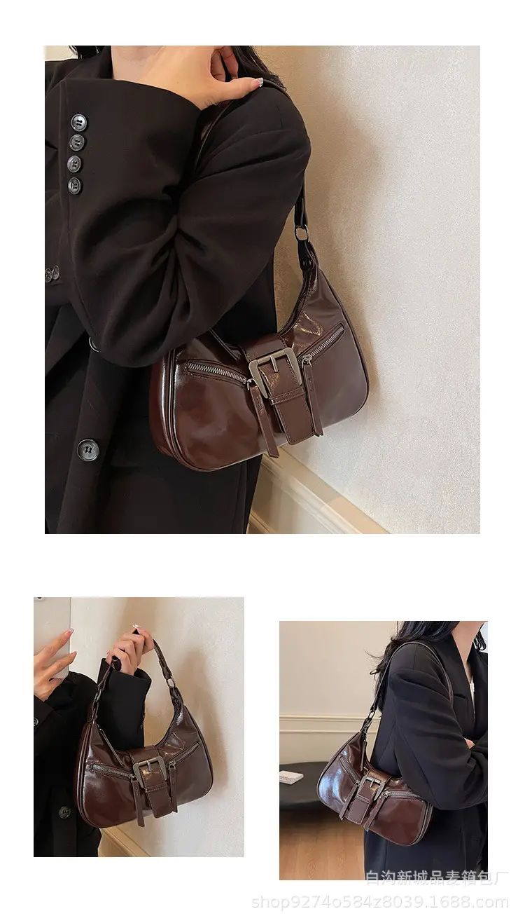 Women's Vintage Maillard Shoulder Crossbody Bag Brown Silver — feature 10