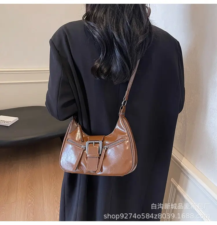 Women's Vintage Maillard Shoulder Crossbody Bag Brown Silver — feature 15