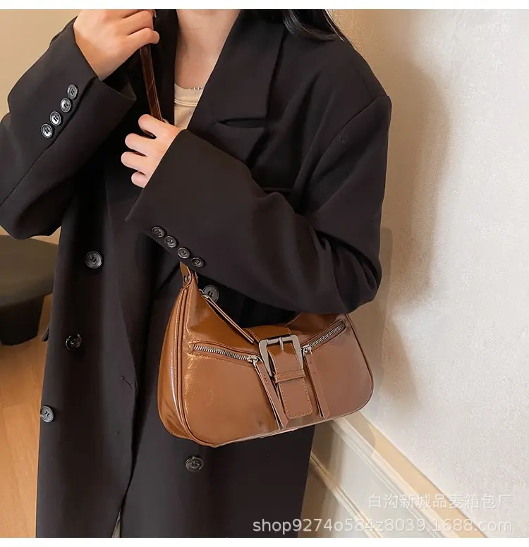 Women's Vintage Maillard Shoulder Crossbody Bag Brown Silver — feature 16
