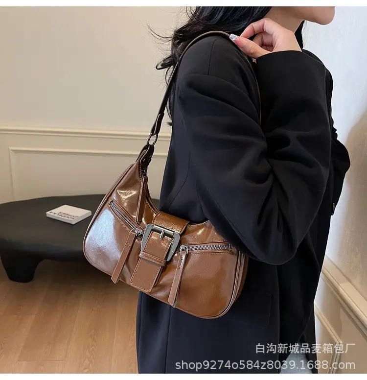 Women's Vintage Maillard Shoulder Crossbody Bag Brown Silver — feature 17