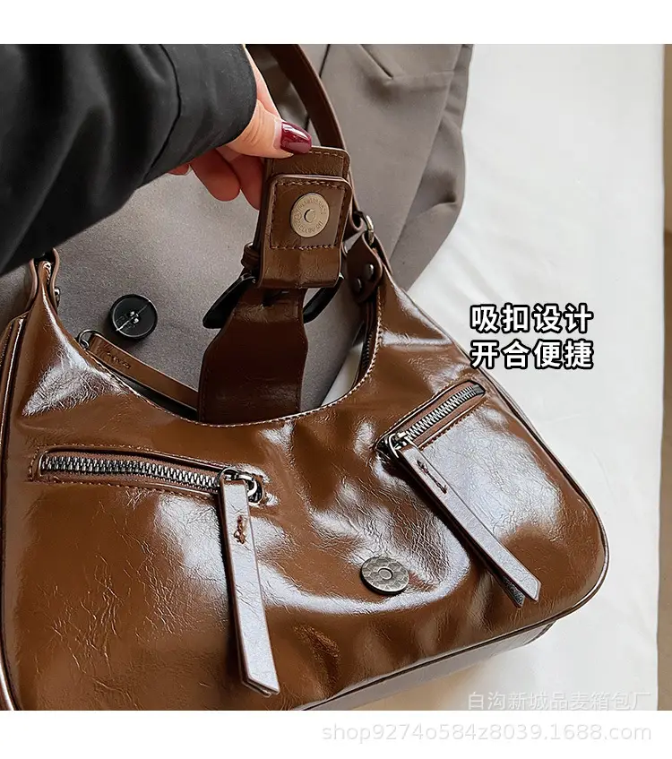 Women's Vintage Maillard Shoulder Crossbody Bag Brown Silver — feature 6