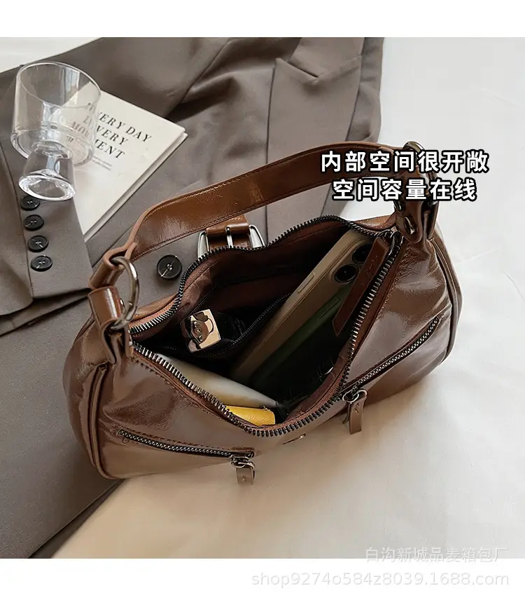 Women's Vintage Maillard Shoulder Crossbody Bag Brown Silver — feature 7