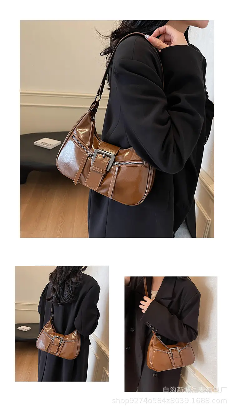 Women's Vintage Maillard Shoulder Crossbody Bag Brown Silver — feature 9