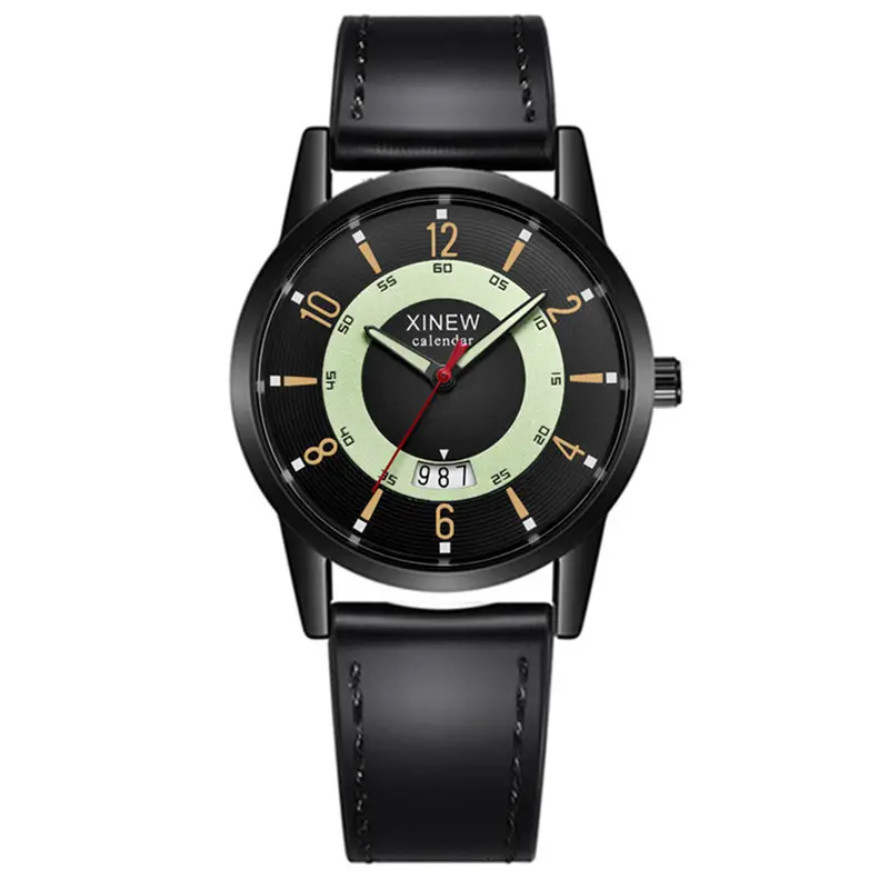 Men's Brown Leather Quartz Watch with Compass Design - Image 4