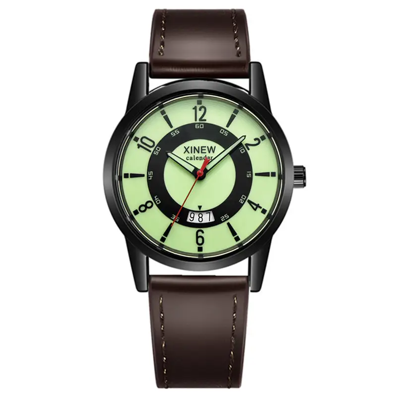 Men's Brown Leather Quartz Watch with Compass Design — feature 10