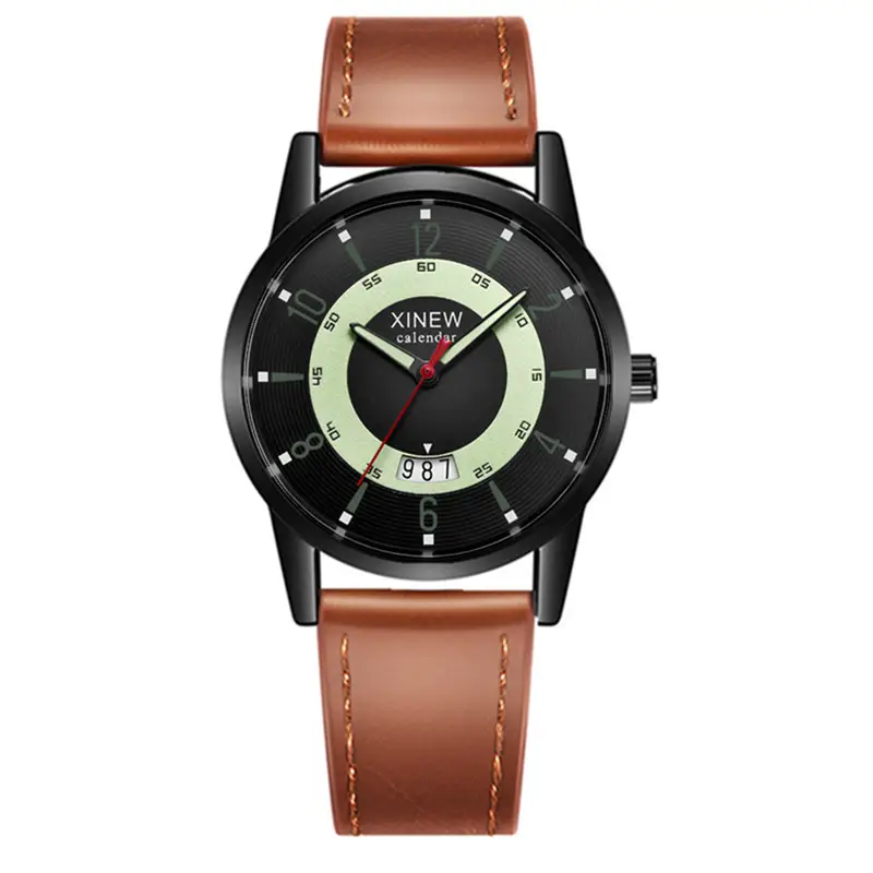Men's Brown Leather Quartz Watch with Compass Design - Image 11