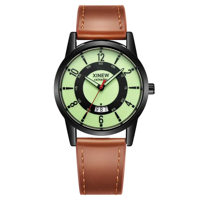 Men's Brown Leather Quartz Watch with Compass Design — feature 15