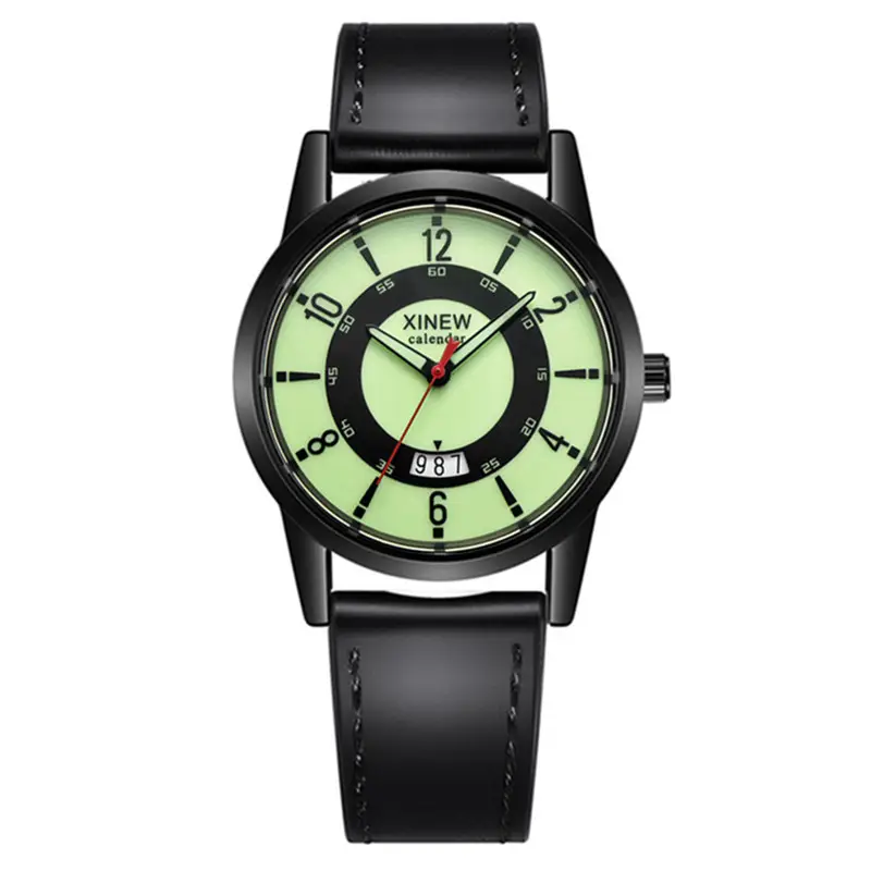 Men's Brown Leather Quartz Watch with Compass Design — feature 2