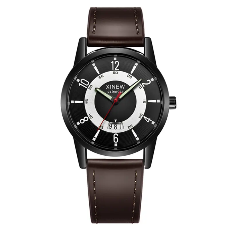 Men's Brown Leather Quartz Watch with Compass Design - Image 6