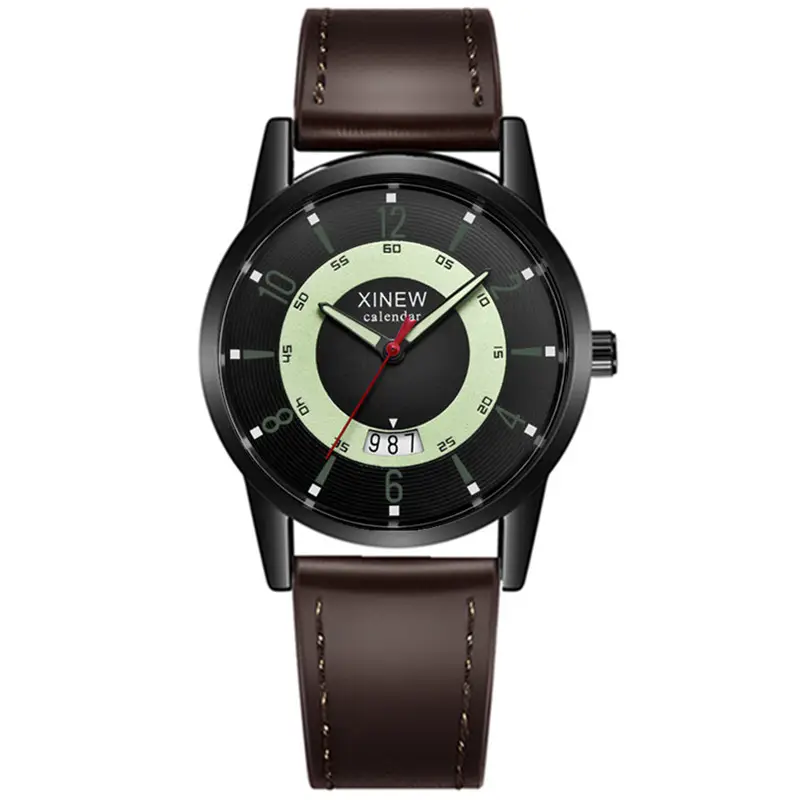 Men's Brown Leather Quartz Watch with Compass Design - Image 8