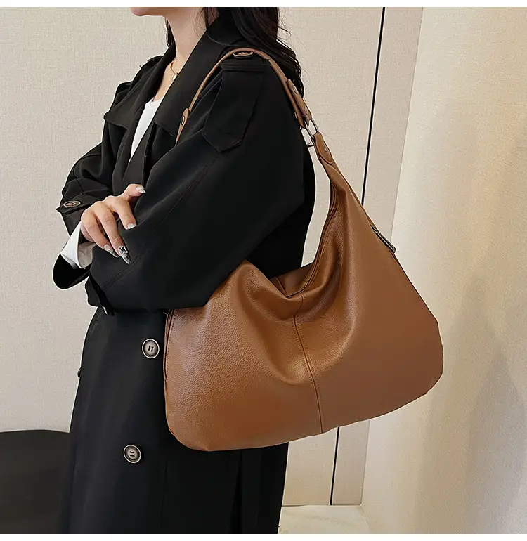 Brown Leather Shoulder Bag for Women, Large Capacity, 2026 — feature 12