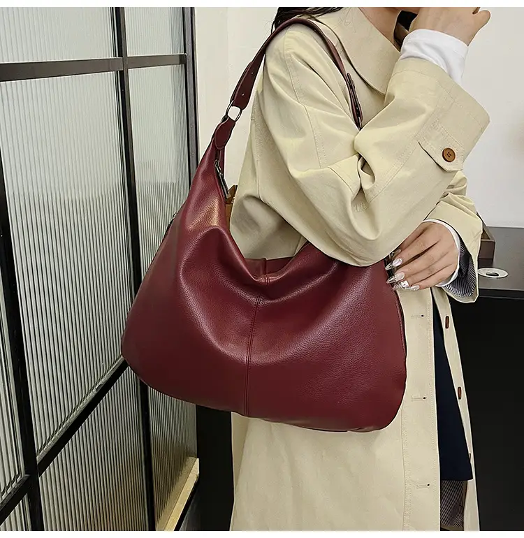 Brown Leather Shoulder Bag for Women, Large Capacity, 2026 — feature 24