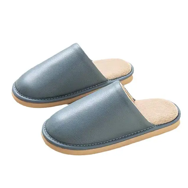Winter Korean-style Couple Cotton Slippers Home Indoor Floor Non-slip Soft Bottom Warm Comfortable Solid Color Leather Slippers