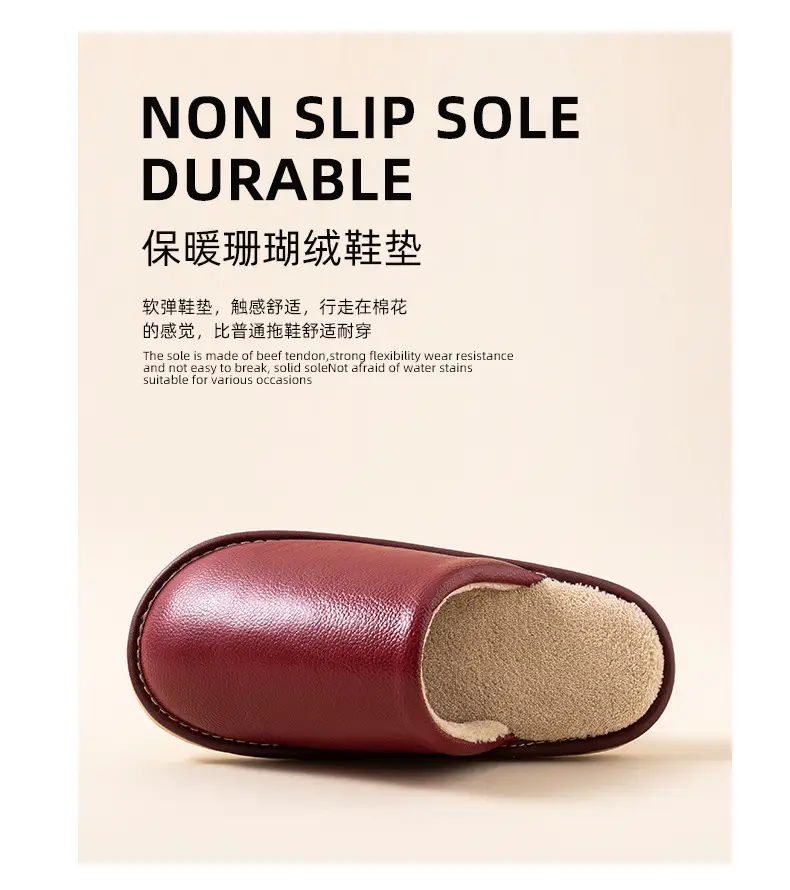 Winter Korean-style Couple Cotton Slippers Home Indoor Floor Non-slip Soft Bottom Warm Comfortable Solid Color Leather Slippers — feature 11
