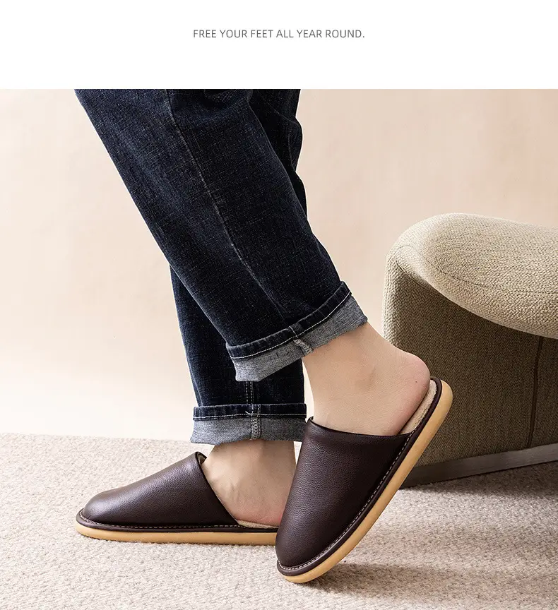 Winter Korean-style Couple Cotton Slippers Home Indoor Floor Non-slip Soft Bottom Warm Comfortable Solid Color Leather Slippers — feature 4