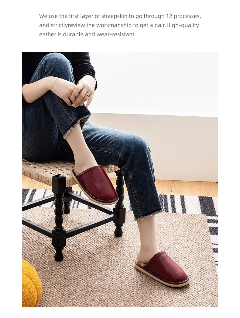 Winter Korean-style Couple Cotton Slippers Home Indoor Floor Non-slip Soft Bottom Warm Comfortable Solid Color Leather Slippers — feature 7