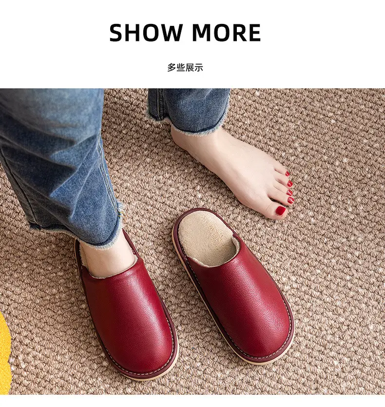 Winter Korean-style Couple Cotton Slippers Home Indoor Floor Non-slip Soft Bottom Warm Comfortable Solid Color Leather Slippers — feature 8