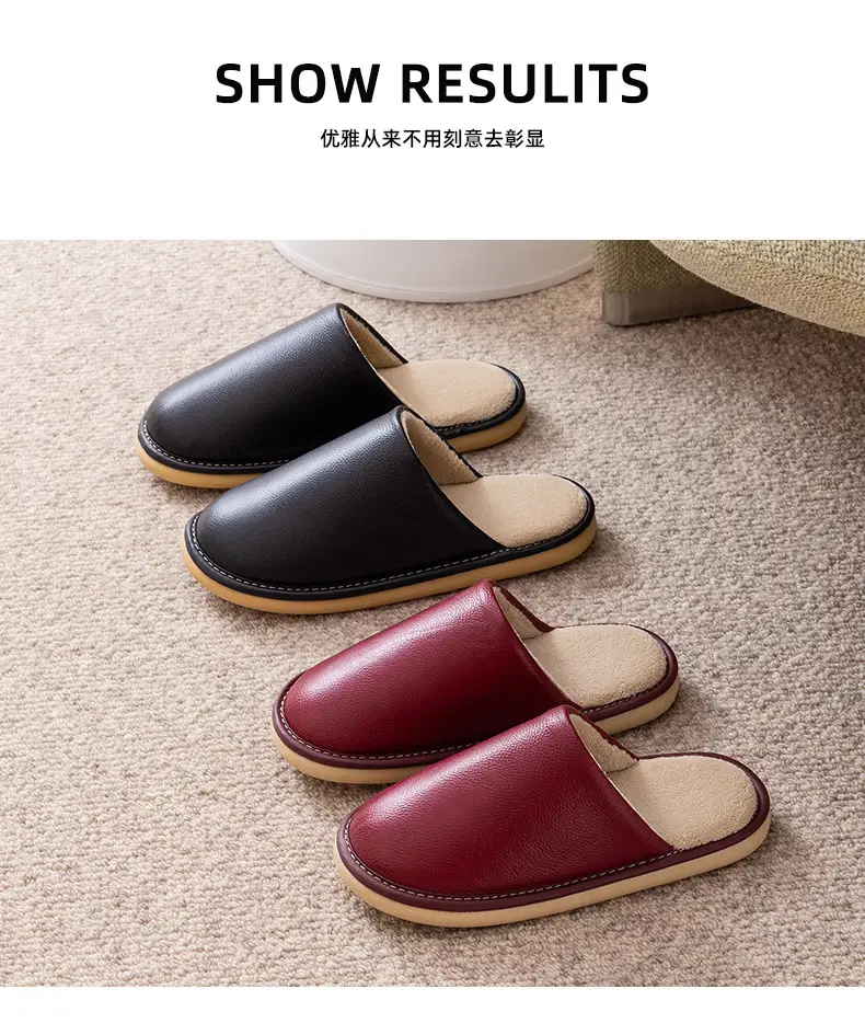 Winter Korean-style Couple Cotton Slippers Home Indoor Floor Non-slip Soft Bottom Warm Comfortable Solid Color Leather Slippers — feature 9