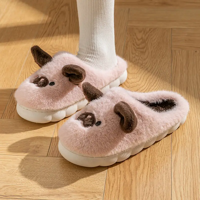 Women Cotton Slippers Moon Shoes Pink Warm Winter Indoor Home - Image 3
